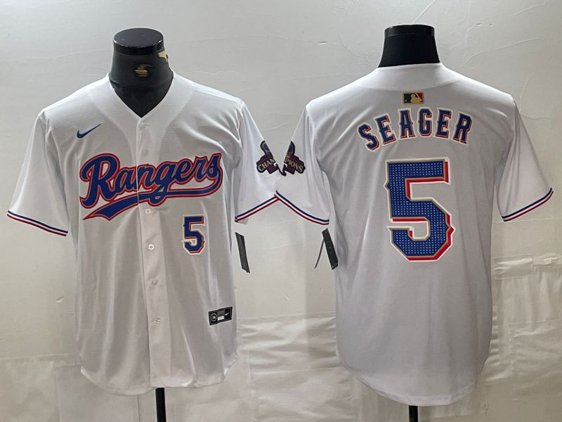 Men Texas Rangers #5 Seager White Champion Game Nike 2024 MLB Jersey style 4